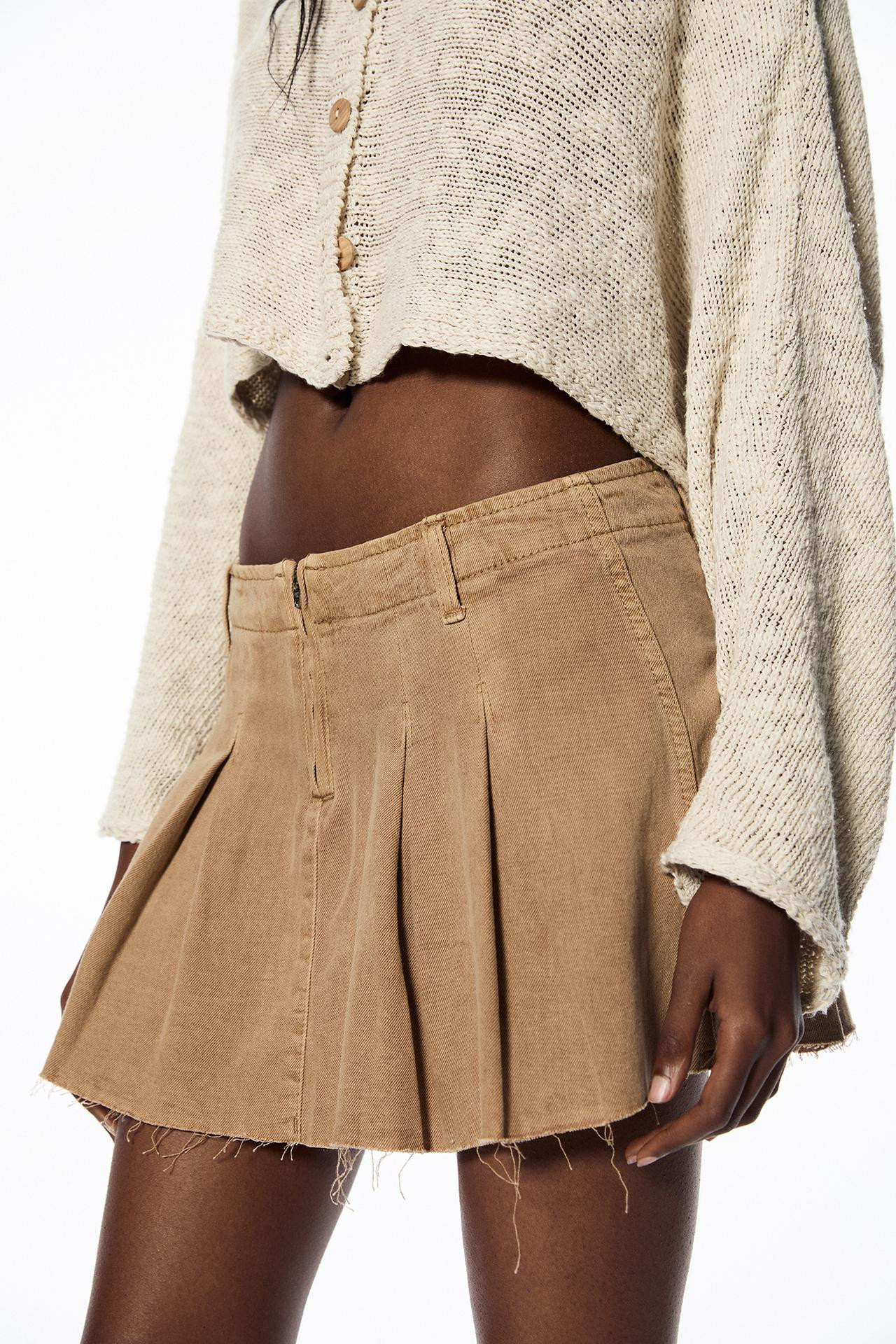 Denim mini skirt with box pleats | PULL and BEAR UK