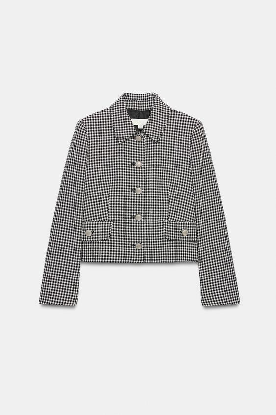 Zara - Short Check Jacket - Black / White - Xs - Woman | Zara UK