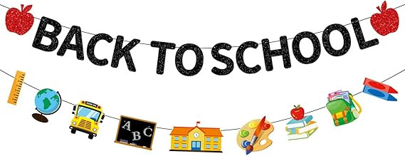 CAVLA Glitter Back To School Banner with Apple School Bus Signs Black Glittery First Day Of Schoo... | Amazon (US)