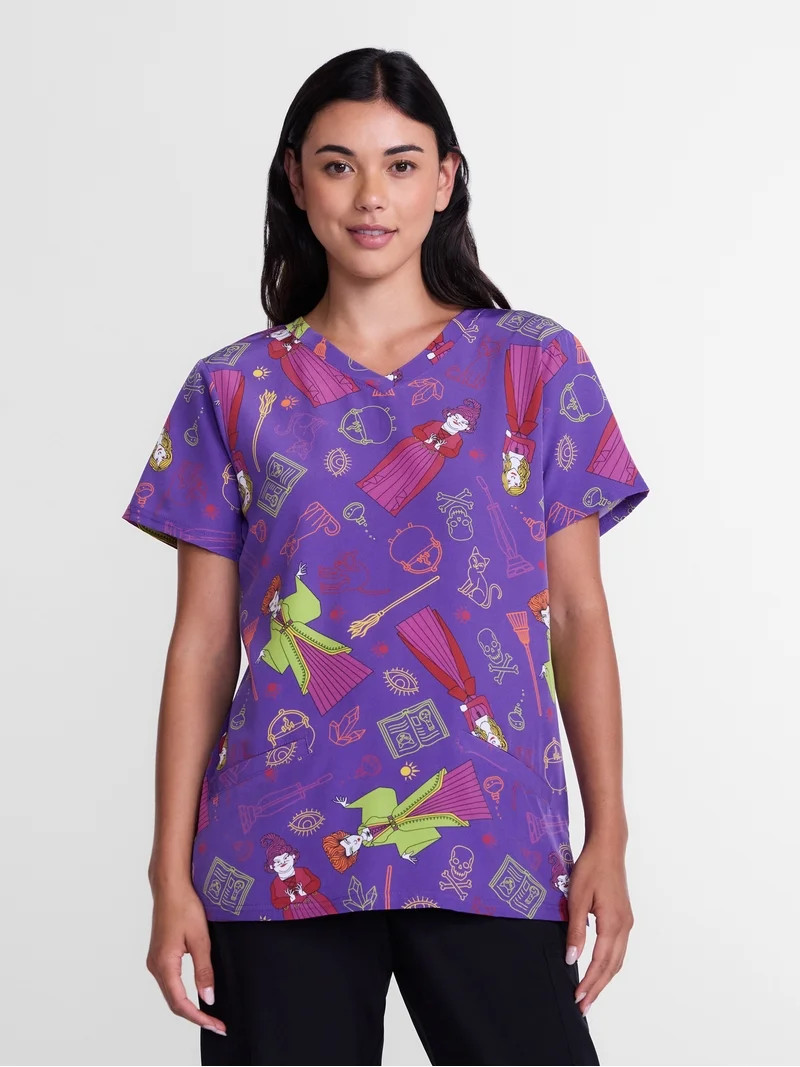 Hocus Pocus Women's Halloween Scrub Top with Short Sleeves, Sizes S-XXXL | Walmart (US)