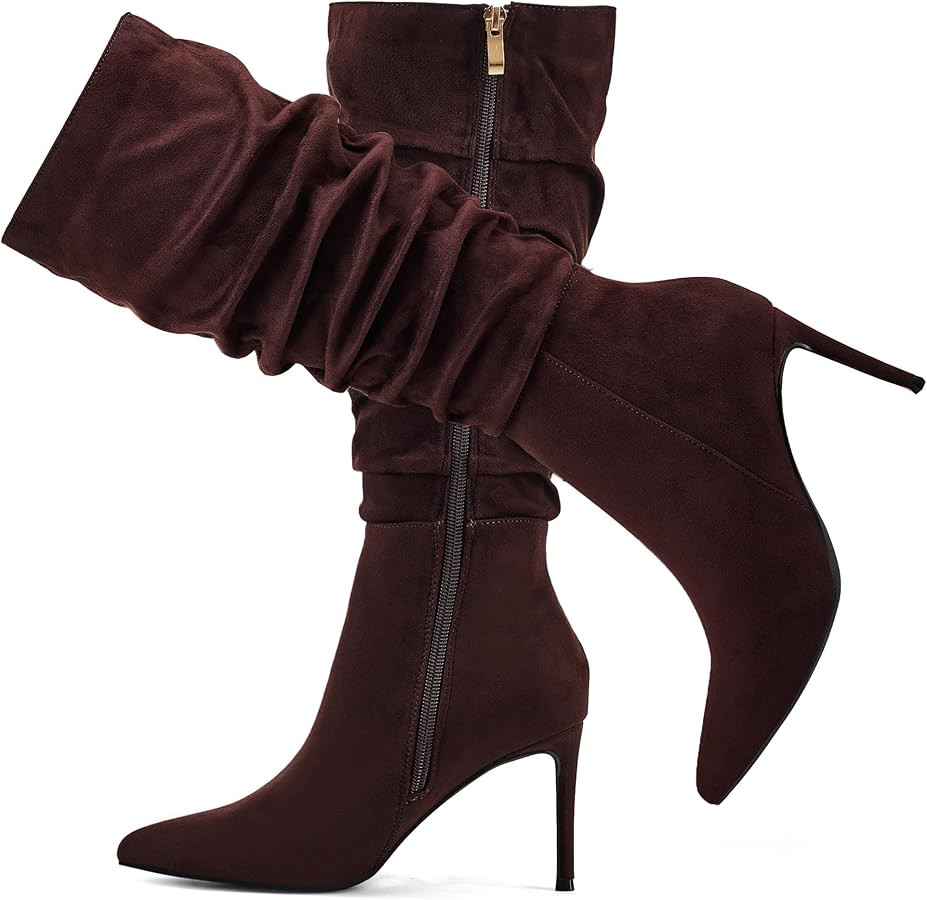 Elisabet Tang Women's Mid Calf Boots Pointed Toe Tall Boots 3 In Stiletto High Heel Sexy Long Boo... | Amazon (US)