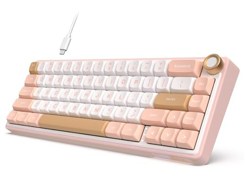 RK ROYAL KLUDGE R65 Wired Mechanical Keyboard with Volume Knob, 60% Percent RGB Backlit Gasket Mount Gaming Keyboard with PBT Keycaps, MDA Profile, QMK/VIA, 66 Keys Hot Swappable Cream Switch, Pink | Amazon (US)
