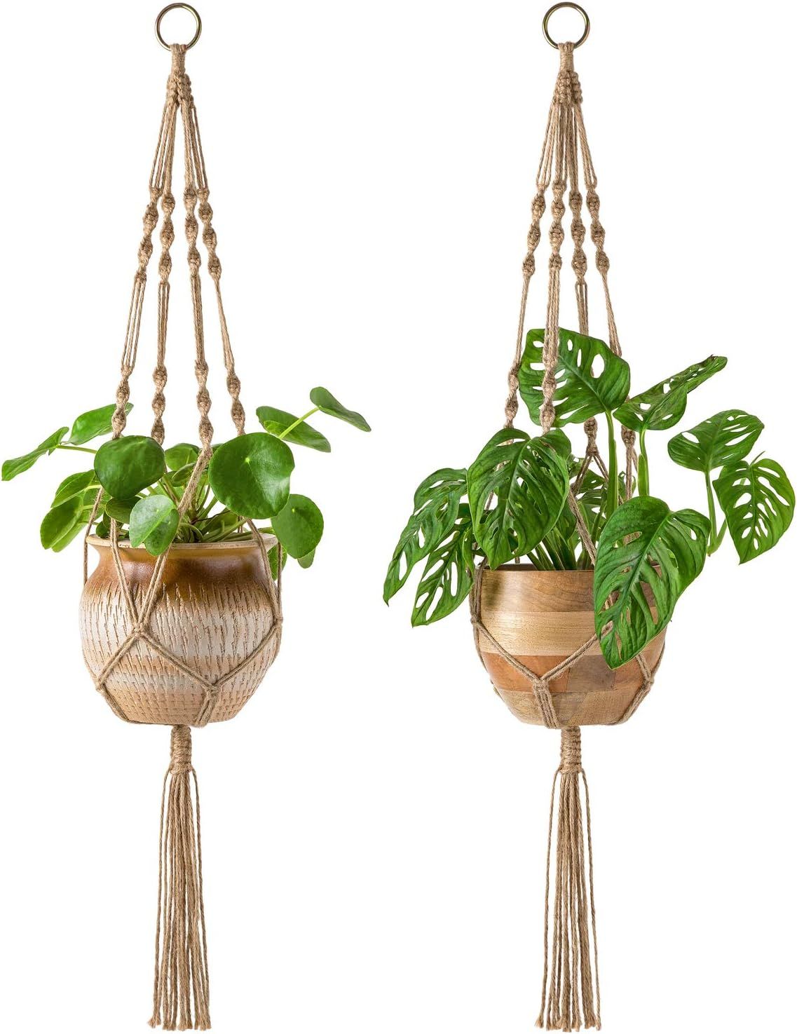 Mkono 2 Pack Macrame Plant Hangers Indoor Hanging Planter Basket Decorative Flower Pot Holder Jut... | Amazon (US)