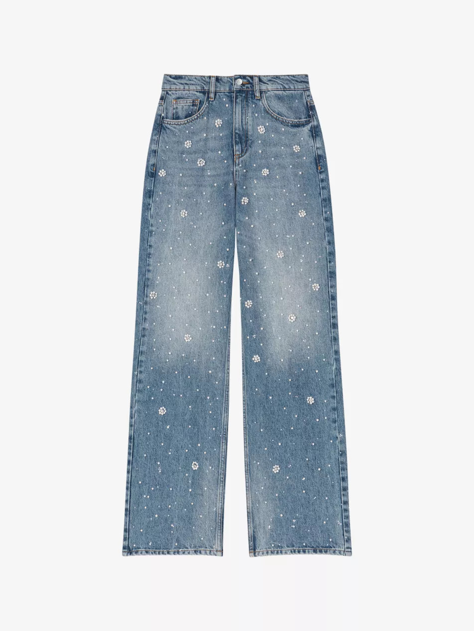 Embellished straight-leg mid-rise denim jeans | Selfridges