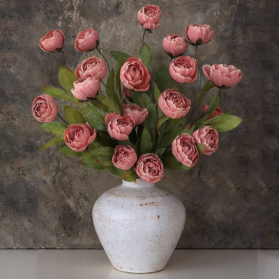 VIERENA 12 Pcs Faux Silk Peony Artificial Flowers for Vase -27", Bulk Fake Peonies Branches with ... | Amazon (US)