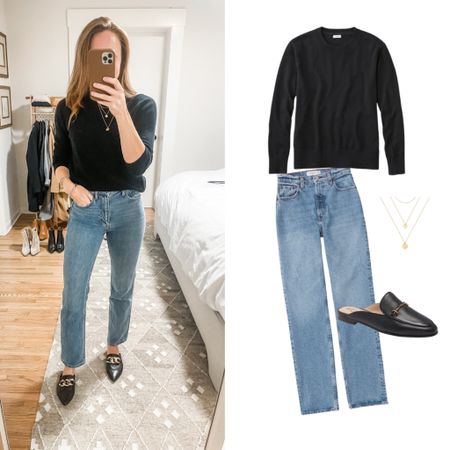 Classic fall outfit, thanksgiving outfit idea, magic jeans wear with any shoe, fall capsule wardrobe 