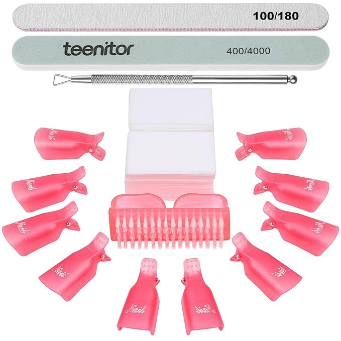 Teenitor Nail Gel Remover Tools Kit with Pink Polish Remover Clips, Cuticle Peeler Scraper, Gel N... | Amazon (US)