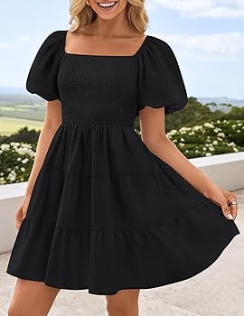 ZESICA Women's Boho 2025 Summer Square Neck Puff Sleeve Off Shoulder Smocked Tiered Casual A Line... | Amazon (US)