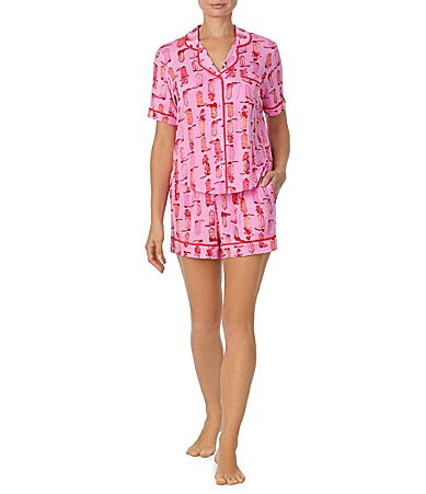 Room Service Cowboy Bouquet Print Short Sleeve Notch Collar Knit Pajama Set -  L | Dillard's