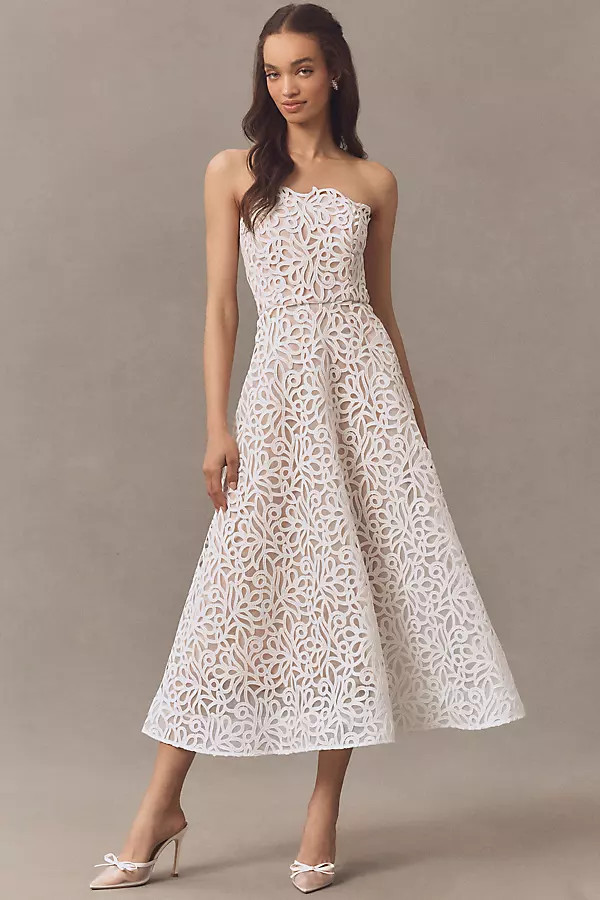 Petunia Strapless Lace A-Line Midi Dress | Anthropologie (US)