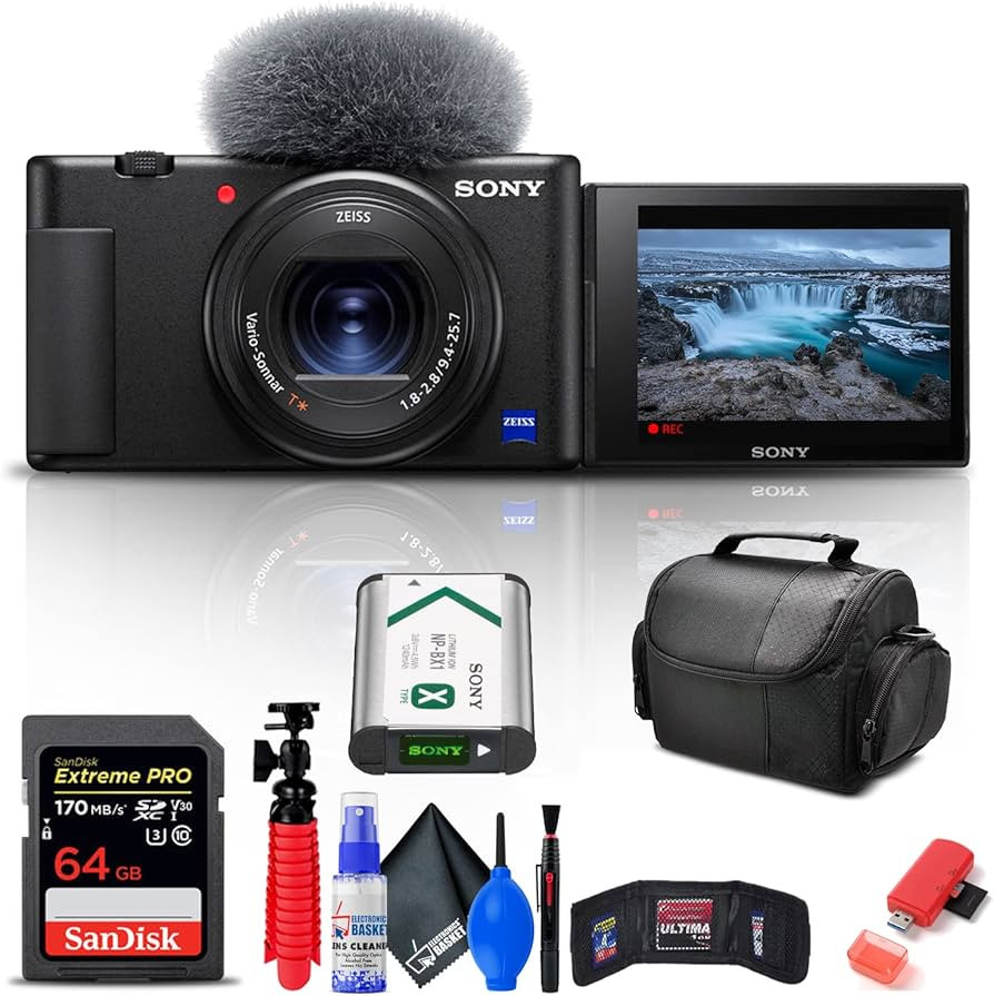 Sony ZV-1 Digital Camera (Black) (DCZV1/B) + 64GB Memory Card + Card Reader + Deluxe Soft Bag + F... | Amazon (US)
