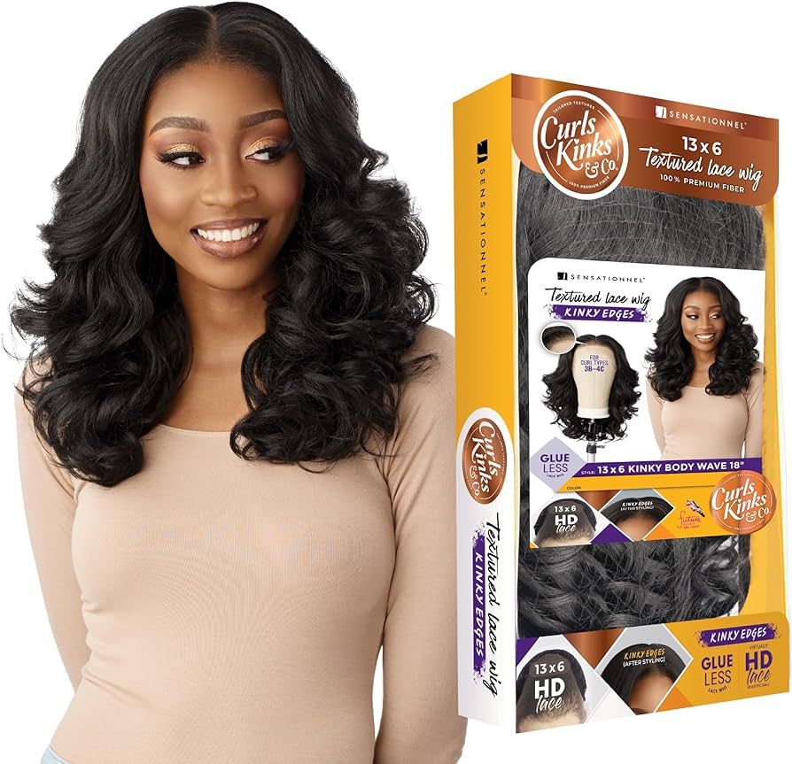 Sensationnel Kinky Edge 13x6 Lace Wigs - Kinky Edge Body Wave 18-inch glueless synthetic wig - CK... | Amazon (US)