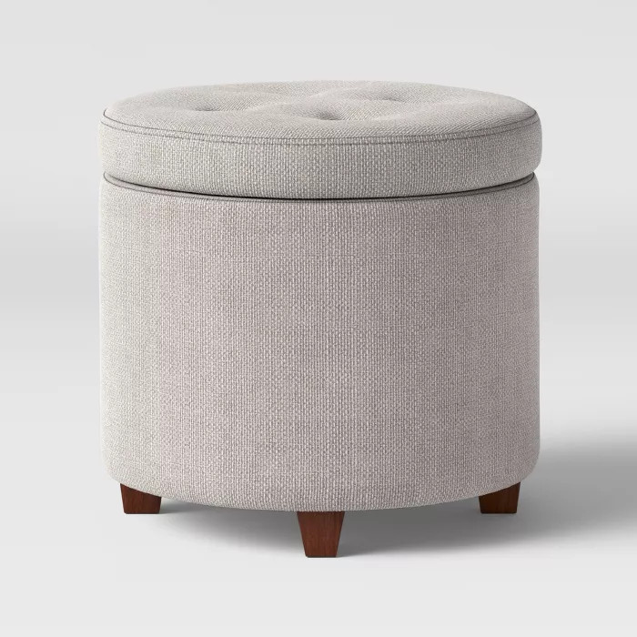 Round Tufted Storage Ottoman Textured Weave Gray - Threshold™ | Target