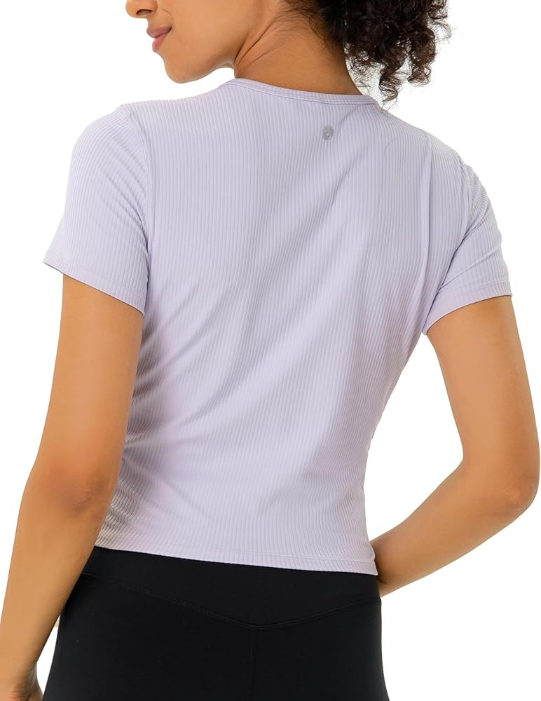 YUNOGA Womens Workout Top Short Sleeve Ribbed T-Shirt Compression Athletic Yoga Shirts | Amazon (US)