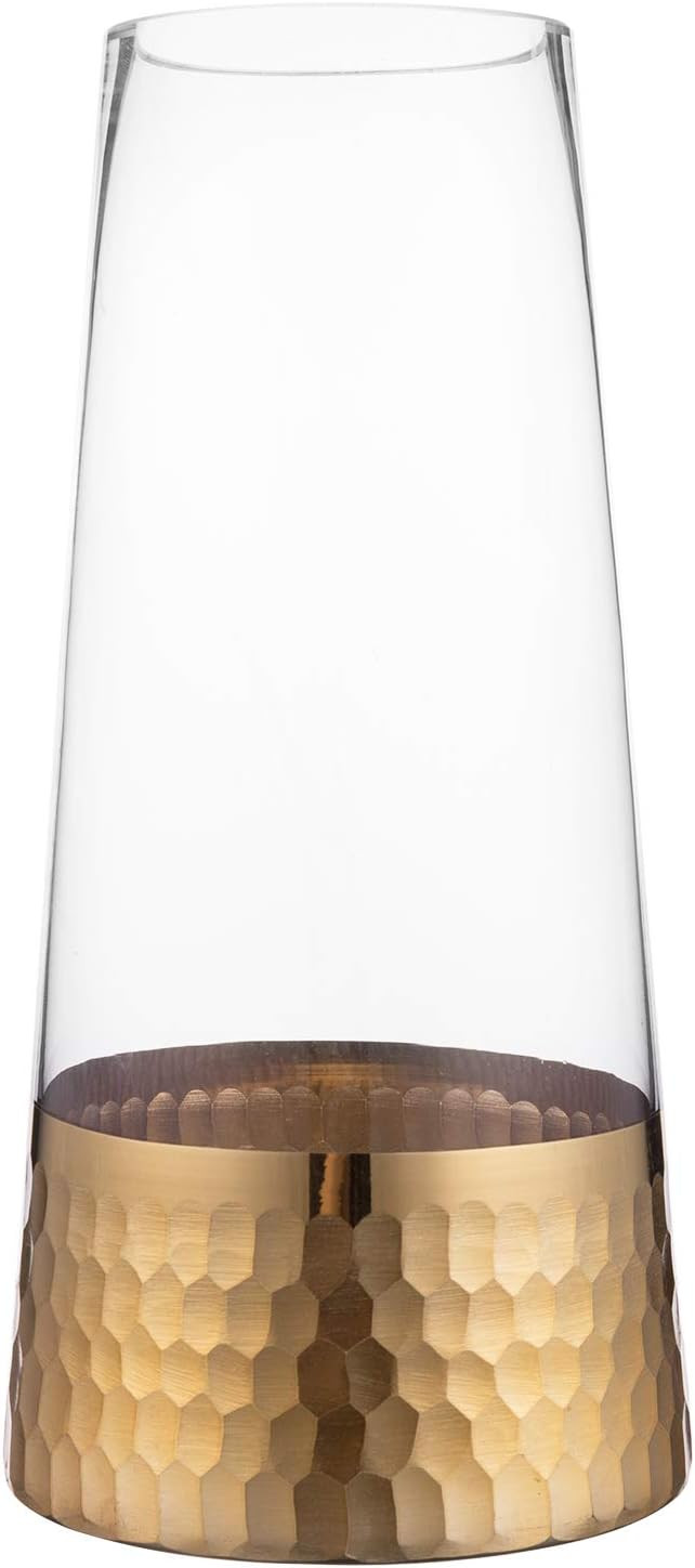 MyGift Clear Glass and Gold Flower Vase Decor, Table Vase with Gold-Tone Metal Hammered Base Acce... | Amazon (US)