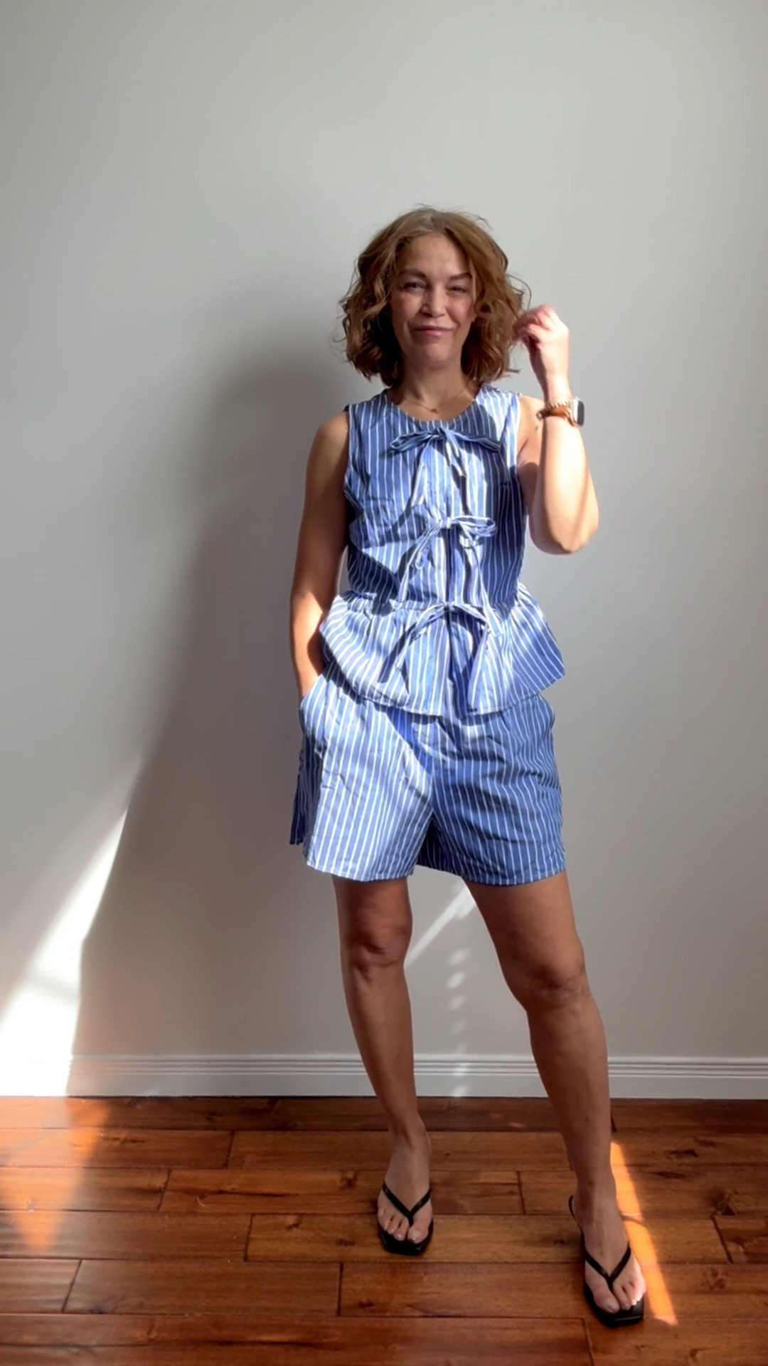 Outfit Details ✨
💙 Matching striped top + shorts set
🩴 Simple black flip-flops
✨ Minimal gold accessories

An easy, breezy look that’s perfect for summer days, weekend brunch, vacations, or a walk by the water. ☀️🌊



summer outfit, matching set, striped set, coastal style, vacation outfit, casual summer style, over 50 fashion

#LTKcanada