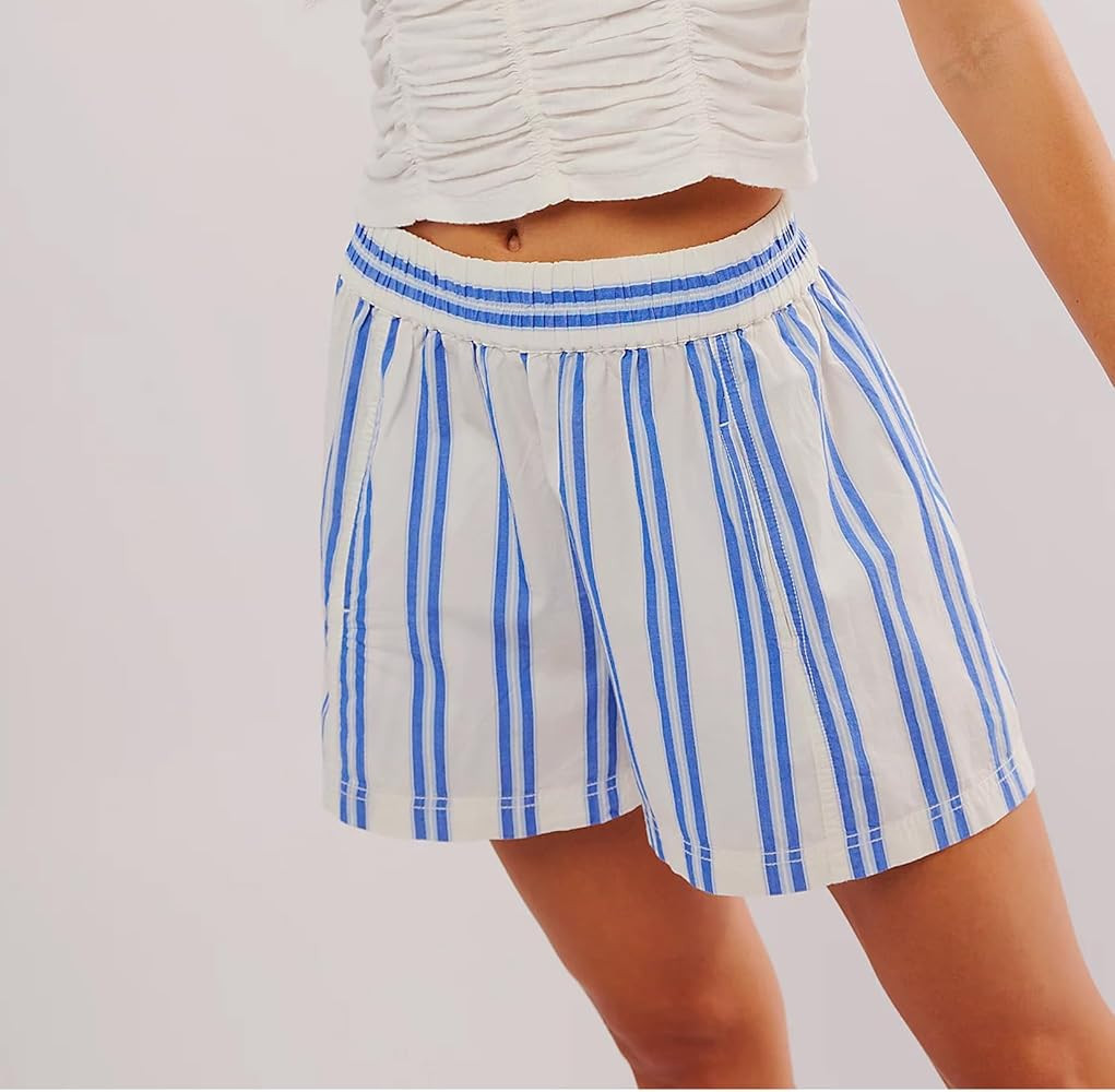 Women Y2k Striped Boxer Shorts Elastic Waist Cute Pj Short Summer Loose Lounge Shorts Sleep Botto... | Amazon (US)