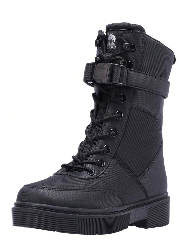 CAMEL CROWN Women's Combat Boots Low Heel Booties Elastic Lug Sole Non-Slip Shoes Lace Up Military Ankle Booties | SHEIN