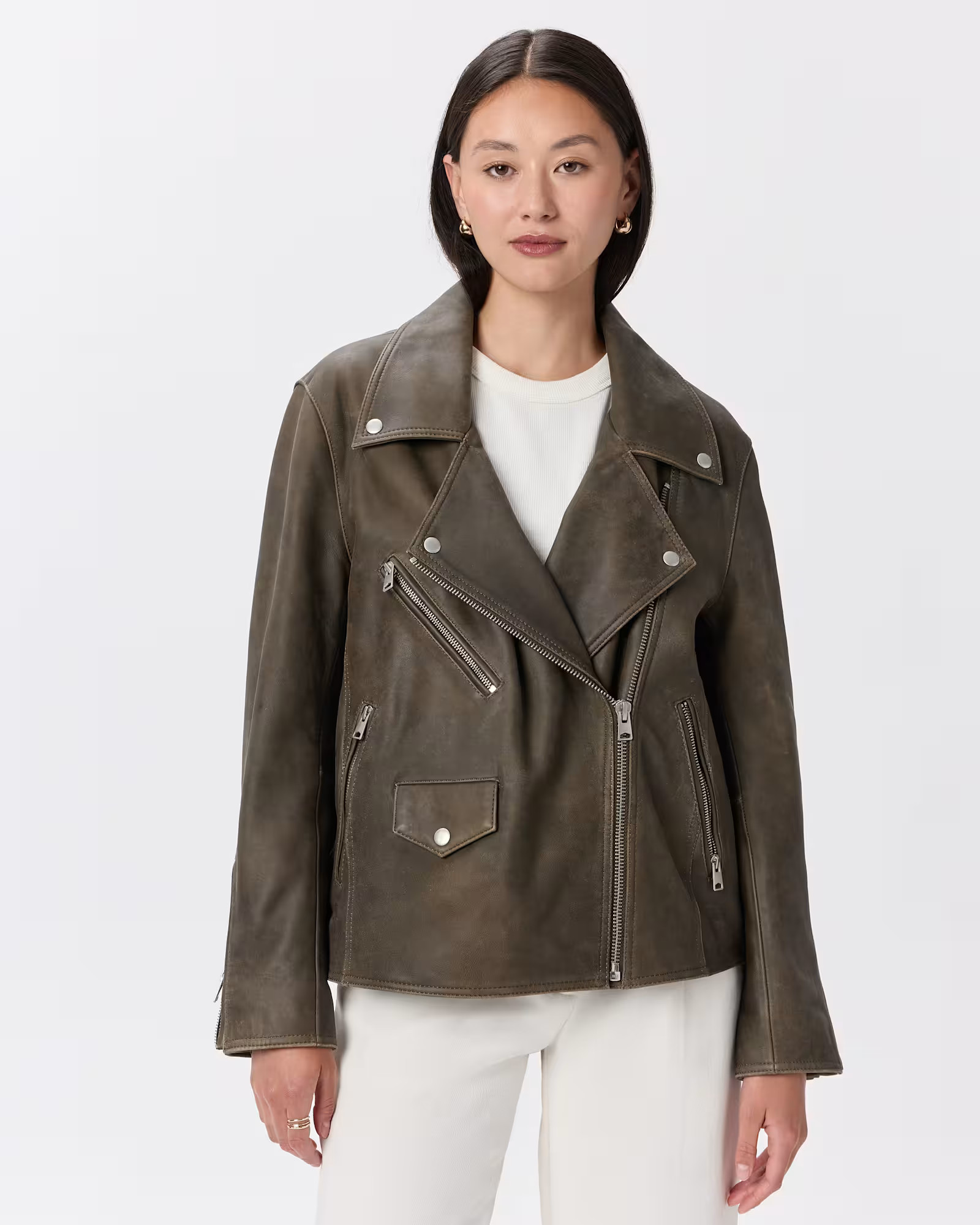 100% Leather Oversized Biker Jacket | Quince