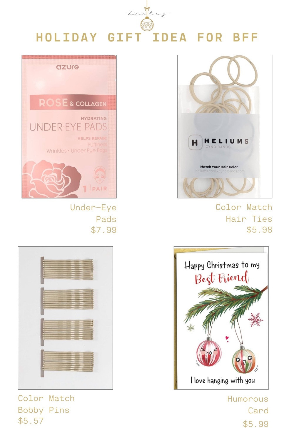 I want to give my BFFs something for Christmas/ holidays, but I can’t spend over $100. (I would if I could!) So, here’s my girlfriend gift idea for you to package & mail. Gifts for her under $15! Funny card + cool hair accessory or under eye pad. Write a thoughtful note & voila!

#LTKGiftGuide #LTKHoliday #LTKfindsunder50