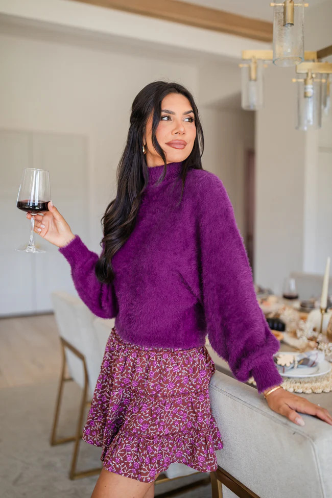 Beyond Me Plum Fuzzy Turtleneck Sweater | Pink Lily