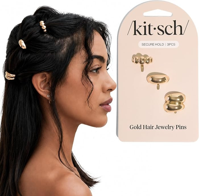 Kitsch Gold Hair Jewelry for Braids - Stackable Gold Hair Accessories, 3pcs | Amazon (US)