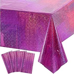 4 Pack Iridescence Plastic Tablecloths Shiny Disposable Laser Rectangle Table Covers Holographic ... | Amazon (US)