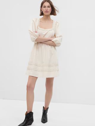Puff Sleeve Ruffle Neck Mini Dress | Gap (US)