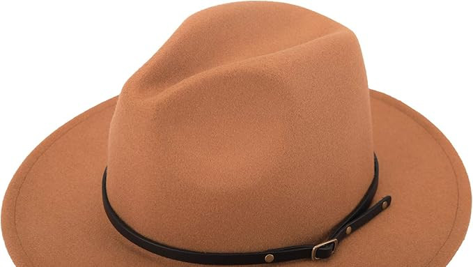 Lanzom Womens Classic Wide Brim Floppy Panama Hat Belt Buckle Wool Fedora Hat | Amazon (US)