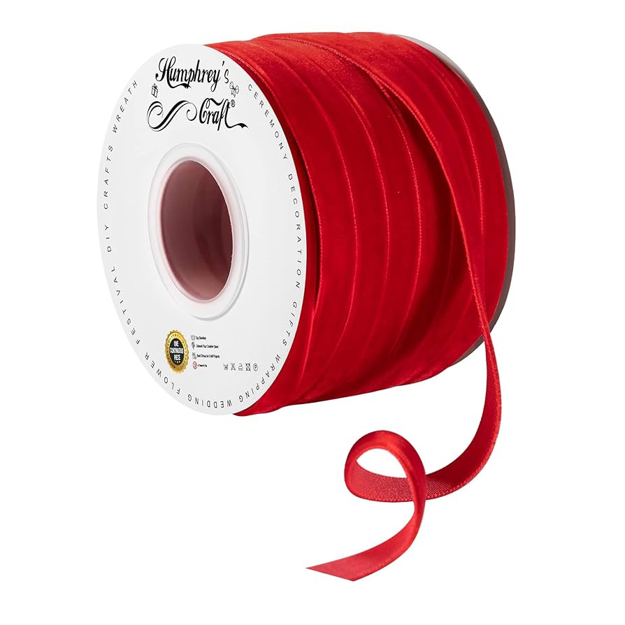 Humphrey's Craft 3/8 Inch Wide Red Velvet Ribbons Spool Good for Sewing, Gifts Wrapping, Jewelry ... | Amazon (US)