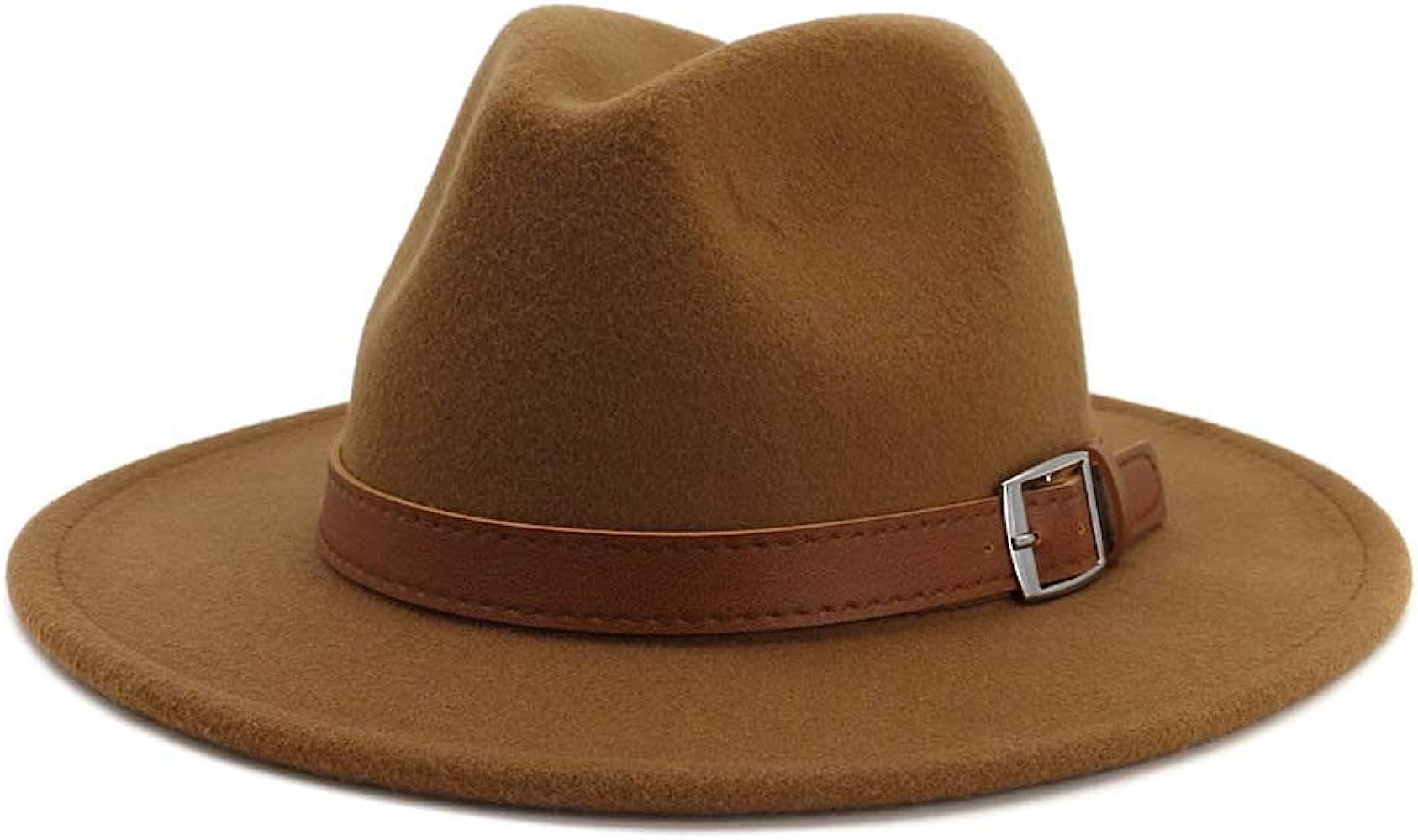 Classic Men & Women Wide Brim Fedora Panama Hat with Belt Buckle | Amazon (US)
