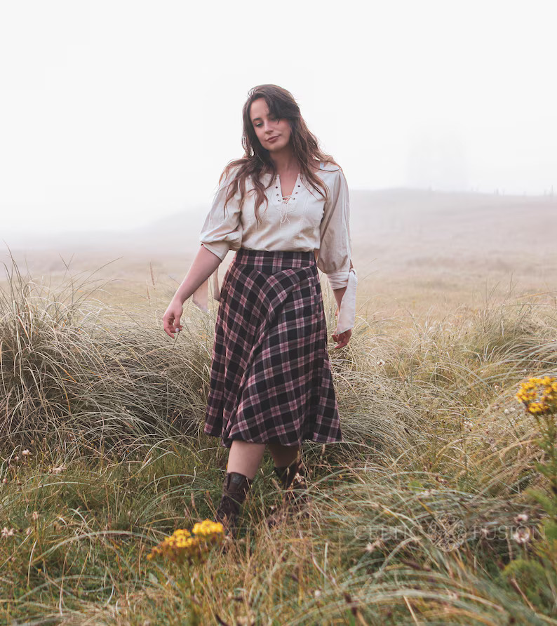 VINTAGE MIDI SKIRT | Plaid Skirt With Pockets, Midi Check Skirt, Cottage Core Skirt, Autumn Skirt... | Etsy (US)