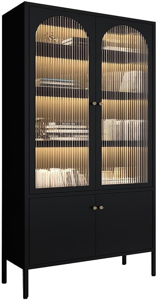 Double Door Glass Cabinet LED Lighted Wine Cabinet Home Coffee Cabinet Item Display Cabinet Adjus... | Amazon (US)