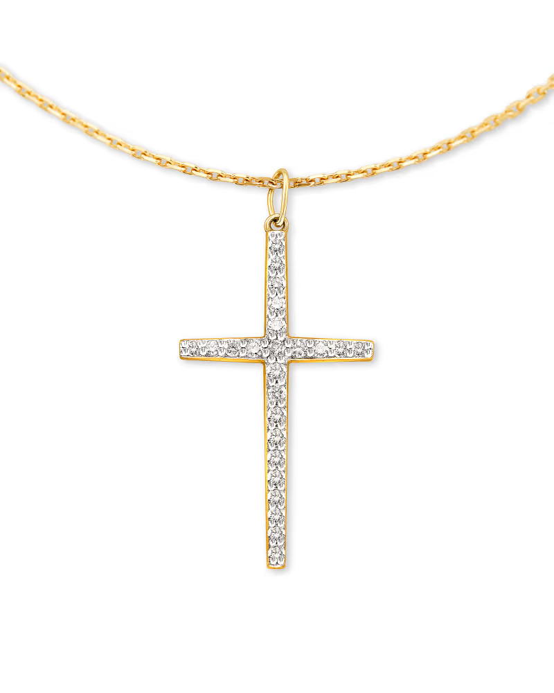 Large Cross 14k Yellow Gold Pendant Necklace in White Diamond | Kendra Scott