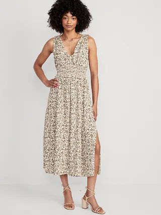 Waist-Defined Floral Sleeveless Tie-Back Smocked Maxi Dress for Women | Old Navy (US)