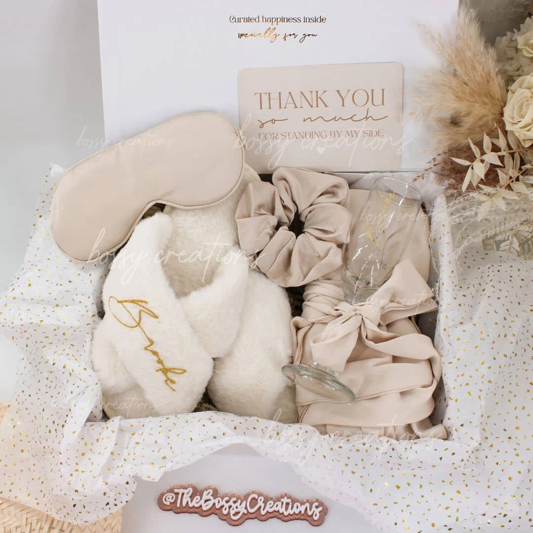 Neutral Fluffy Slippers Bridesmaid Proposal Gift Box Bachelorette Bridal Shower Party Boho Weddin... | Etsy (US)