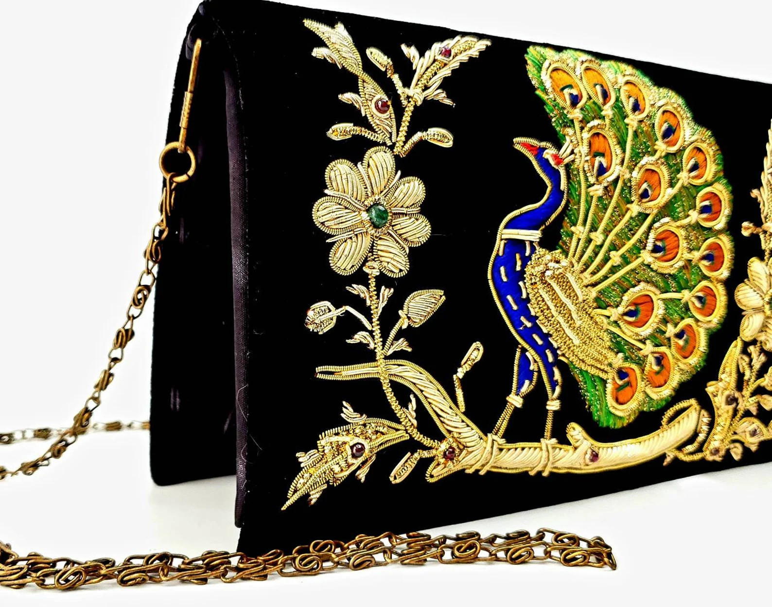 Embroidered Peacock Clutch, OOAK Statement Black Velvet Evening Bag, Zardozi Bag, India Peacock H... | Etsy (US)
