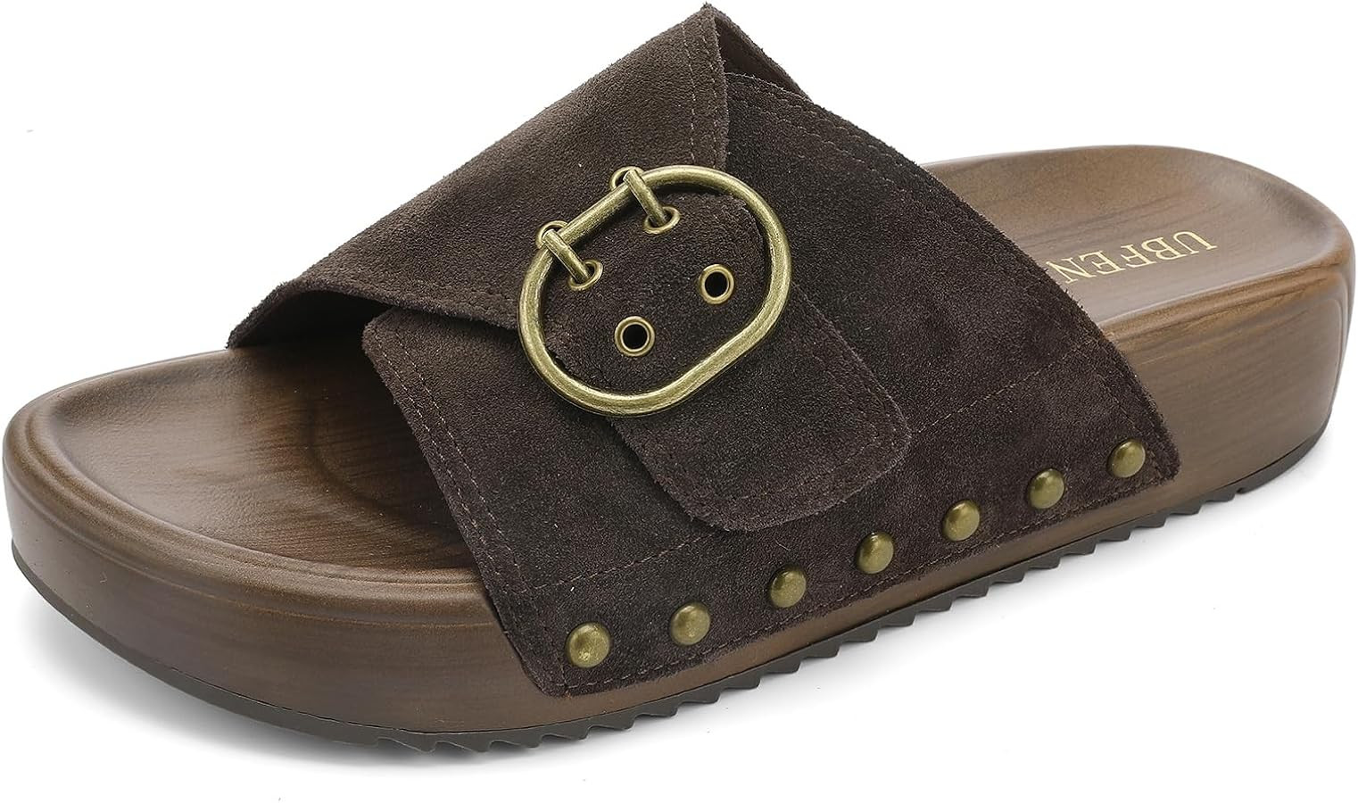 UBFEN Womens Platform Sandals Slides Genuine Leather Adjustable Buckle and Cushion Footbed Comfor... | Amazon (US)