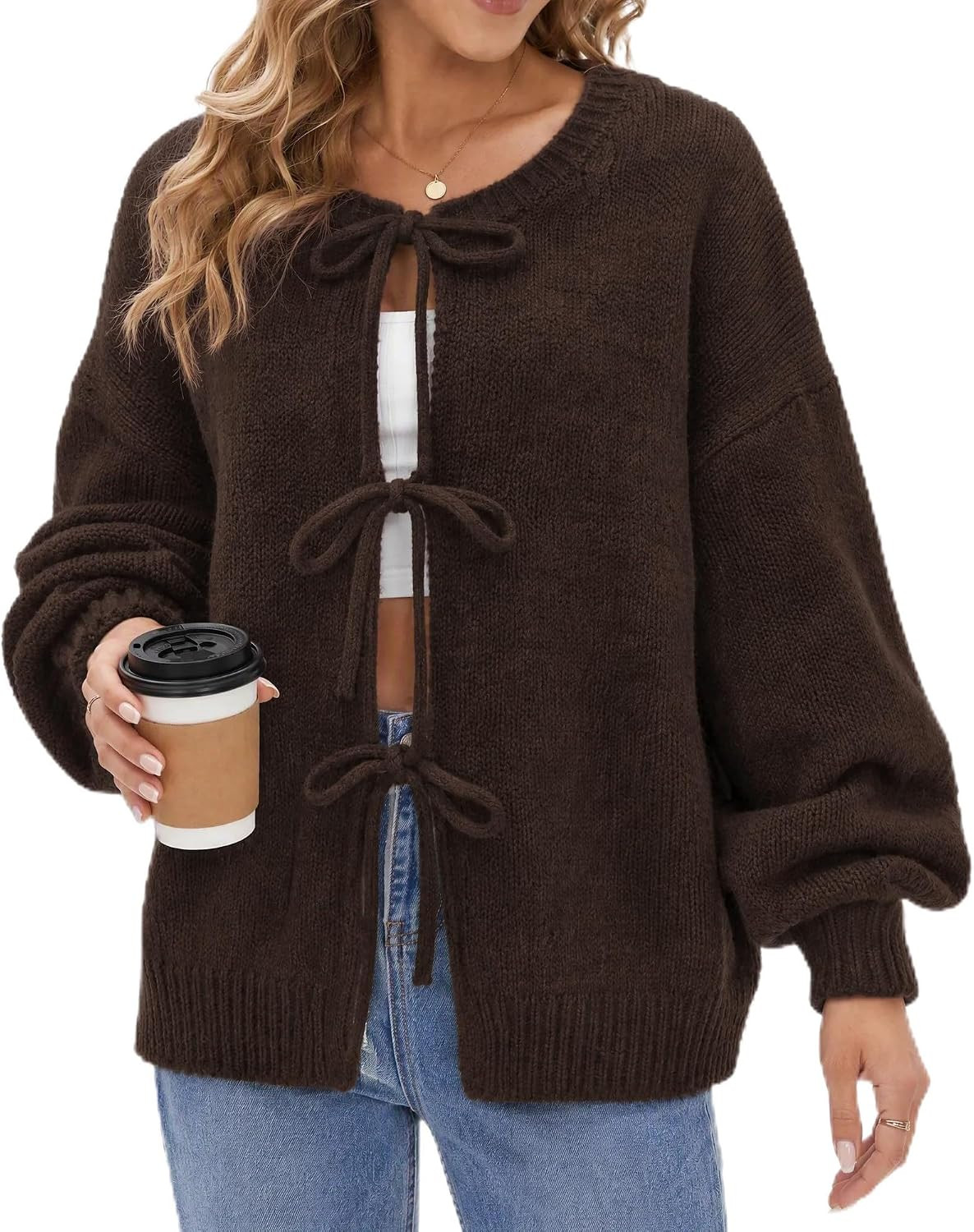 Avisky Cardigan Sweaters for Women 2026 Long Sleeve Tie Front Bow Sweater | Amazon (US)