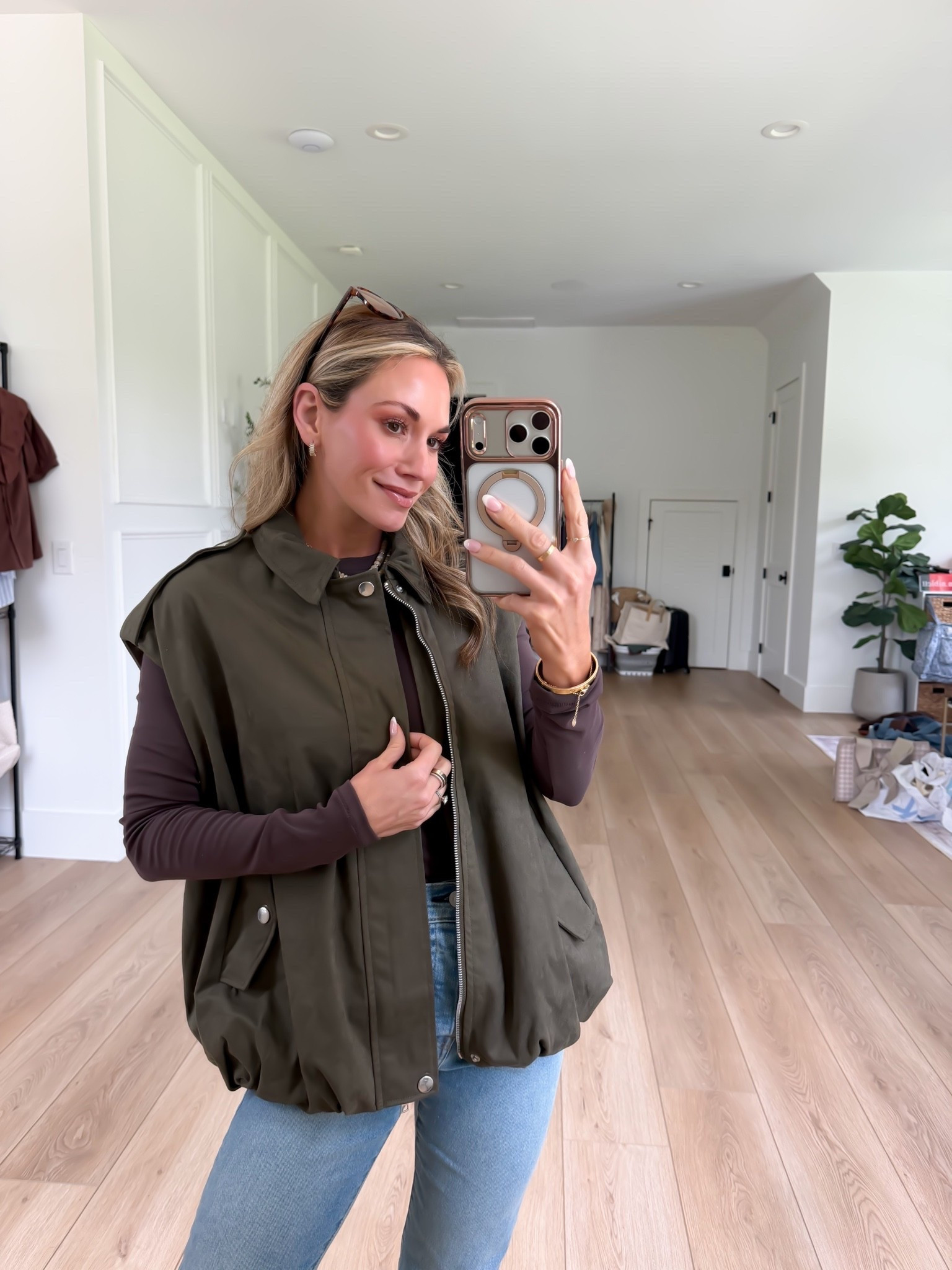 so ready for some cooler weather to wear this outfit! 🍂🤎 I’m 5’2” and wearing my true size xsmall in the vest and brown long sleeve tee!

#LTKootd #LTKPetite