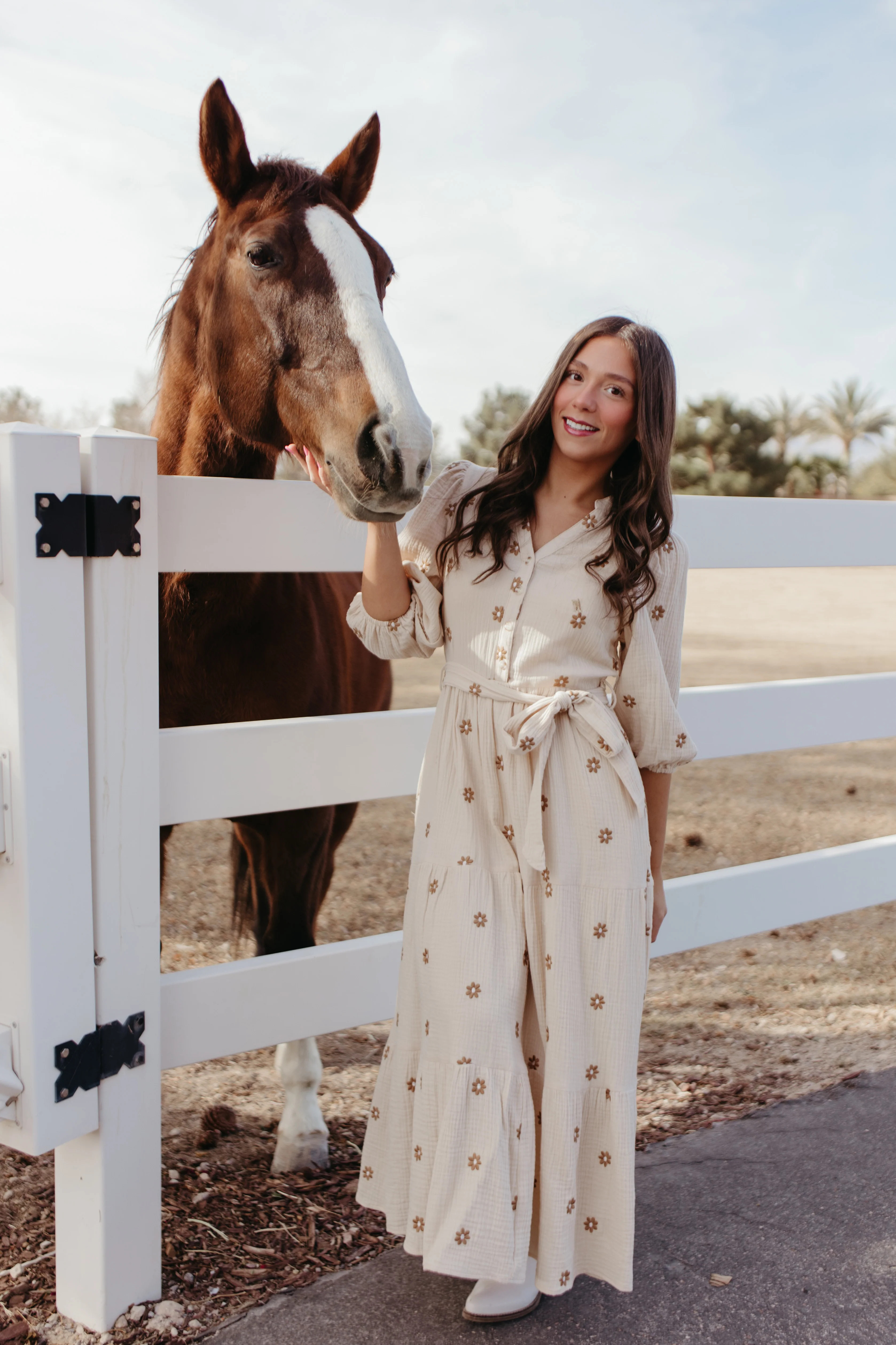 THE MONICA EMBROIDERED FLOWER DRESS IN TAUPE | Pink Desert