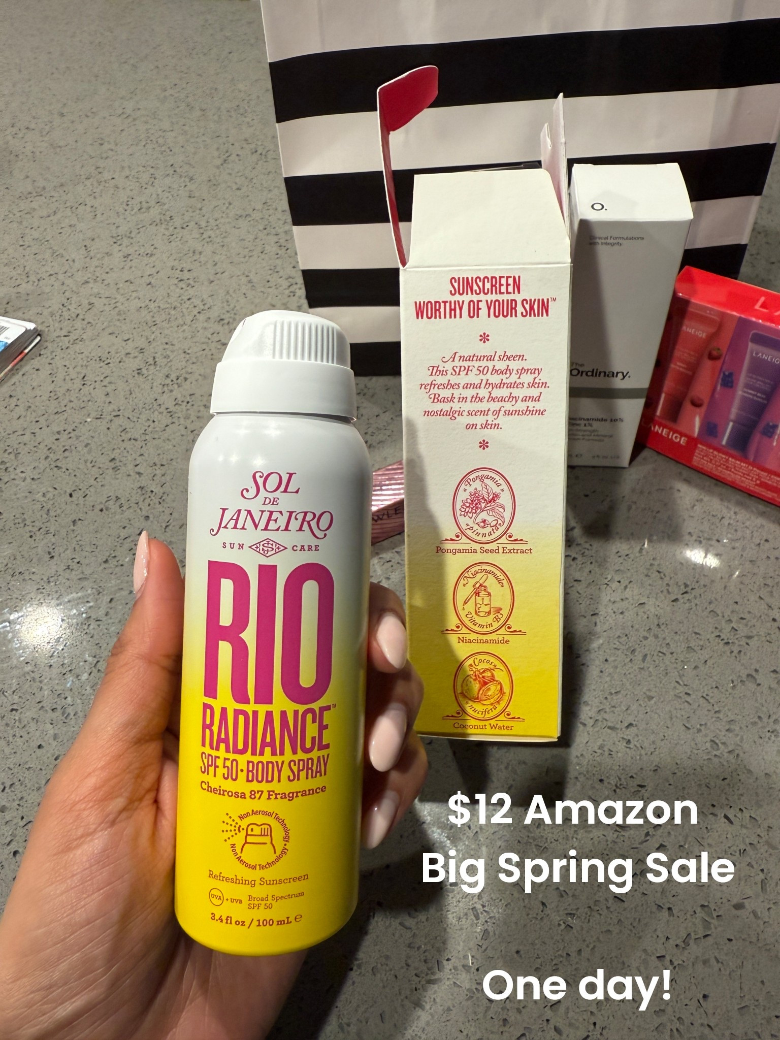 My Sol De Janeiro Rio Radiance sunscreen spray is ON SALE today only apart of the Amazon Big Spring for $12!! 😧😍😍 amazing chance to grab it! 

Summer skincare sun glowy pool beach travel essentials 

#LTKSwim #LTKBeauty #LTKSaleAlert