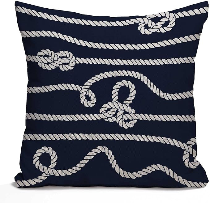 Navy Pillow Cover, Marine Rope Knot Endless Navy with White and Lumbar 16 x 16 Inches Decoration ... | Amazon (US)