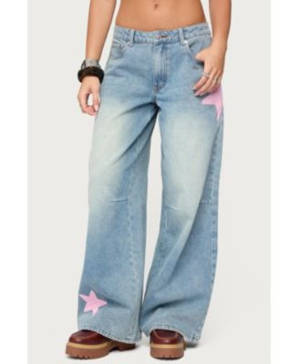 Women's Trish Satin Effect Stars Low Rise Jeans | Macy's