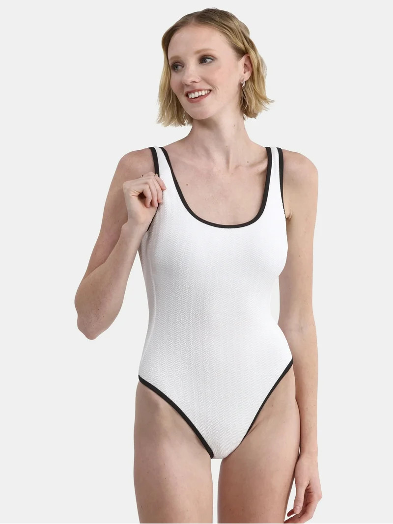 No Boundaries Women's Herringbone Crinkle One Piece Swimsuit, Sizes XXS-XXL | Walmart (US)