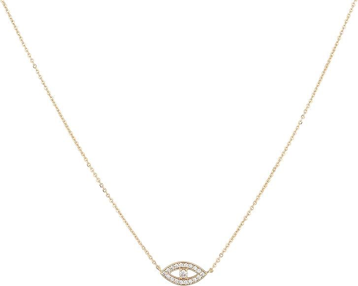 Gold Dainty Necklace,14K Gold Plated Cute Horizontal Hammered Cubic Zirconia Evil Eye Heart Neckl... | Amazon (US)