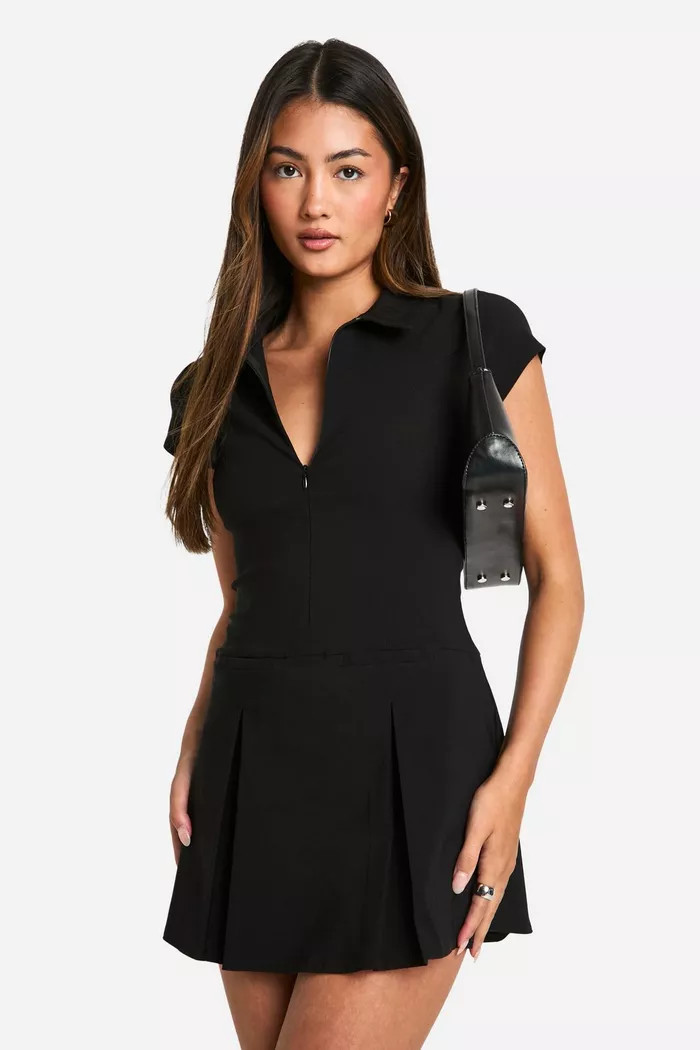 Shirt Collar Skort Playsuit | Boohoo.com (UK & IE)
