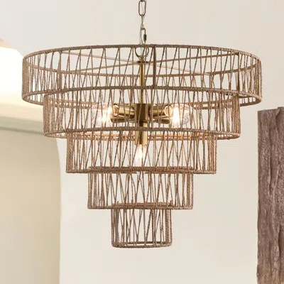 Rattan Farmhouse Chandelier Fixtures, 5-Lights Boho Large Hand Woven Chandeliers For Dining Room,... | Wayfair North America