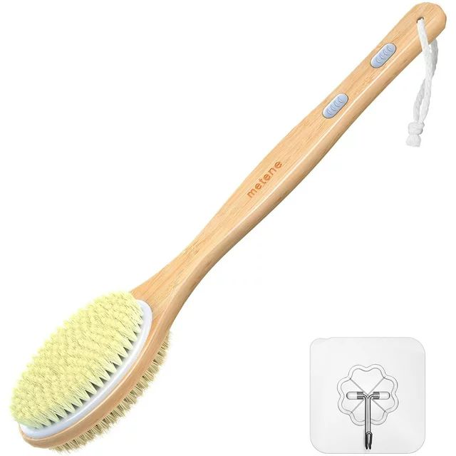 Metene Bamboo Shower Body Exfoliating Brush, Bath Back Cleaning Scrubber with Long Handle, 1 Hook | Walmart (US)