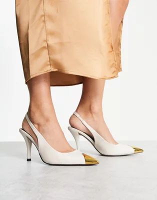 ASOS DESIGN Scandal toe cap slingback mid shoes in off white | ASOS (Global)